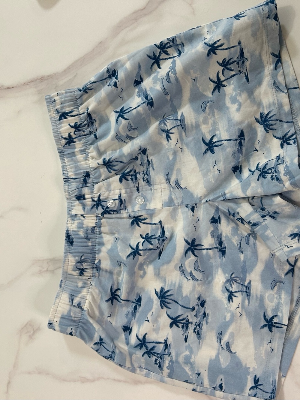Men's Light Blue Palm-Print Swim Shorts 33